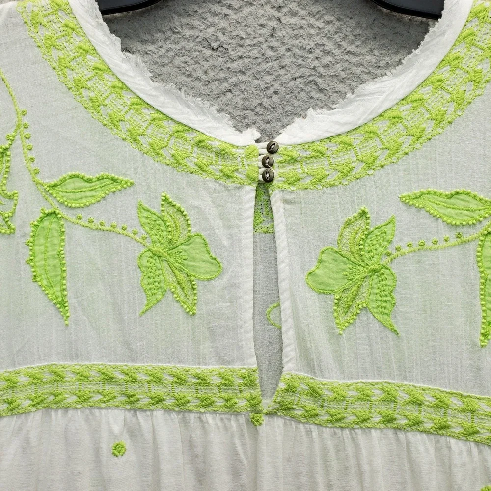 Free People Blouse Top Womens Large Multi Embroidered Floral Linen Boho Tiered